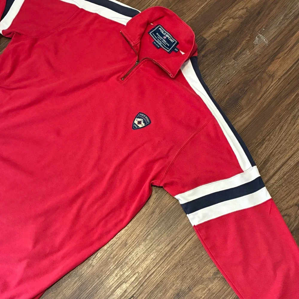 Vintage Polo Sport Ralph Lauren Sportsman 1/4 Zip Pullover Mens L Red USA